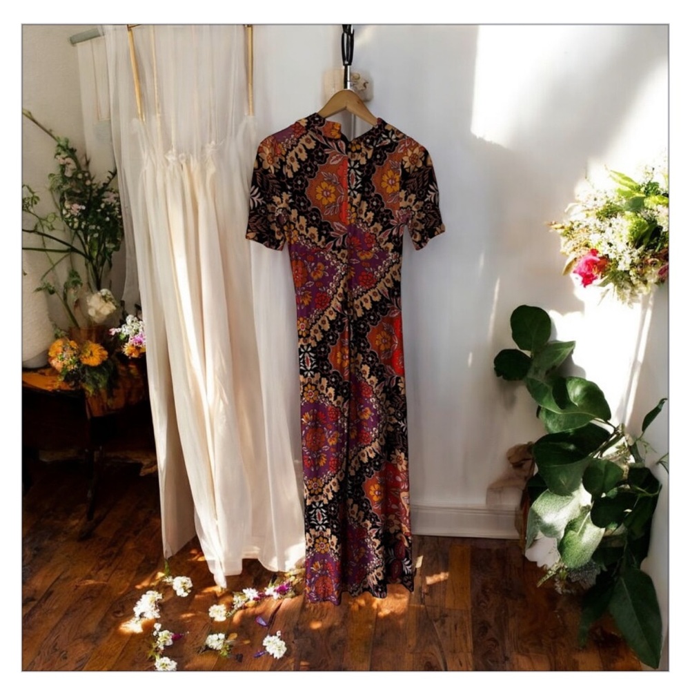 VTG 70’s Amazing Floral Paisley Mix Print Maxi Dress- Wing Collar -Sz 12 EUC ✌️🌼 - Picture 7 of 16